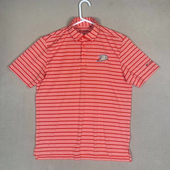 Columbia Polo Shirt Adult Medium Orange/Red Golf Anaheim Ducks‎ NHL Mens - Picture 1 of 10
